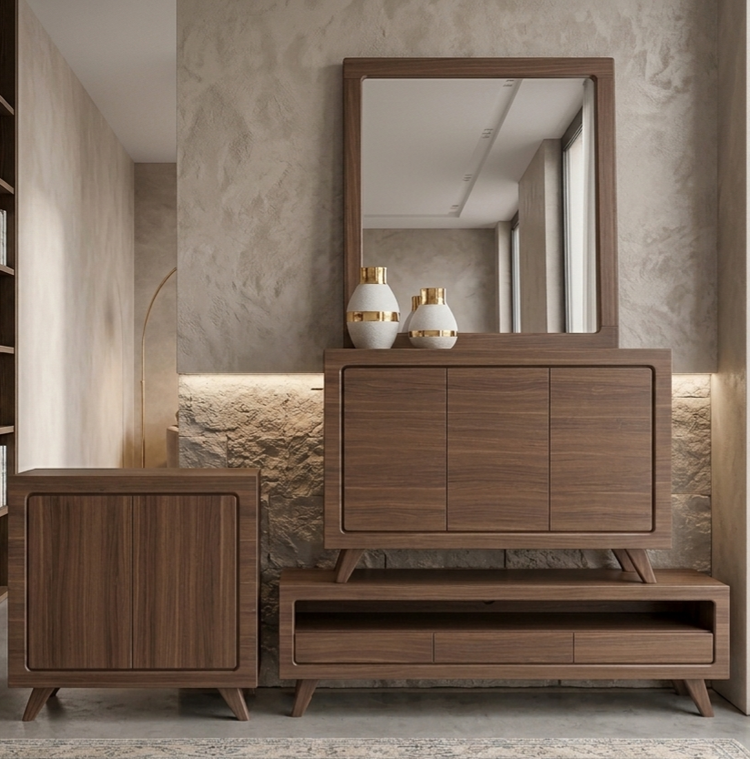 ست میز و آینه کنسول سام تک تمام MDF عرض 160 و 180 سانت در رنگ بندی های متنوع
