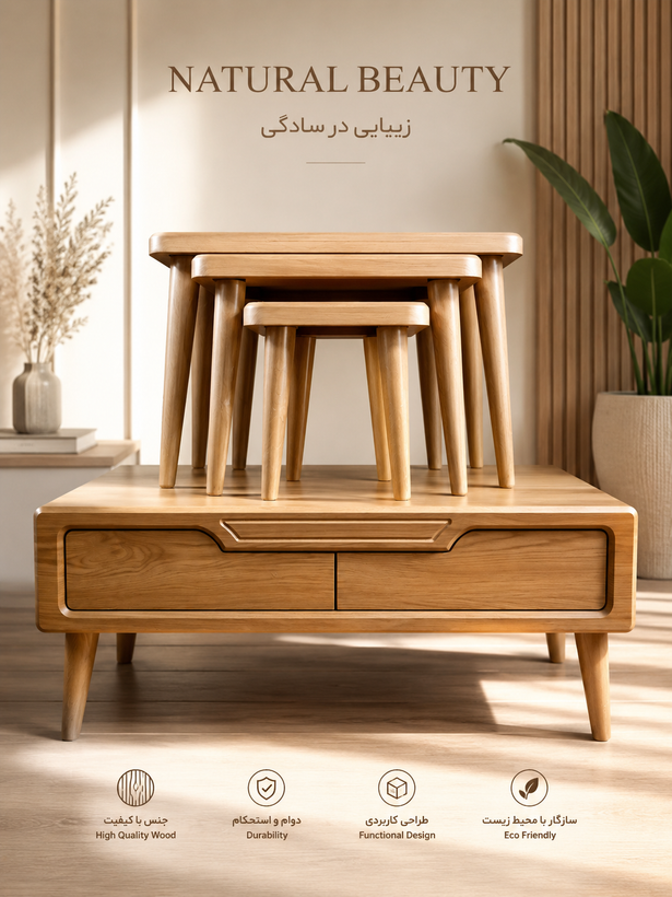 میز جلو مبلی و عسلی تمام MDF روکش 3 دهم FRP عرض 100 در 60 با بهره گیری از بهترین یراق ها و رنگ بندی متنوع