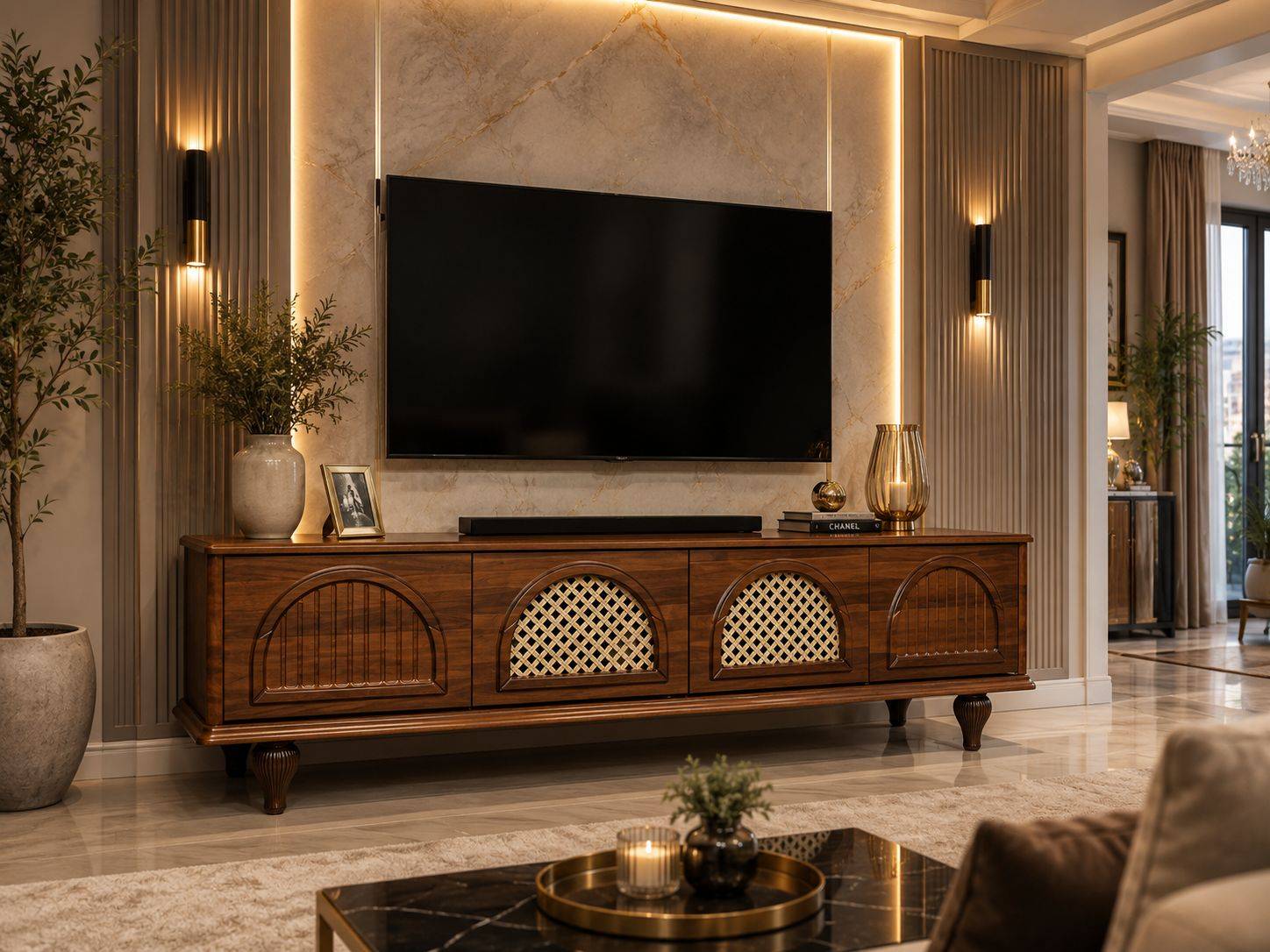 میزتلویزیون مدل حصیری تمام MDF عرض 180 با بهره گیری از بهترین یراق ها و رنگ بندی های متنوع