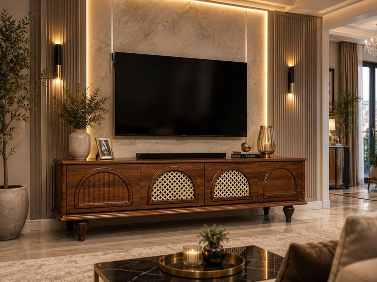 میزتلویزیون مدل حصیری تمام MDF عرض 180 با بهره گیری از بهترین یراق ها و رنگ بندی های متنوع