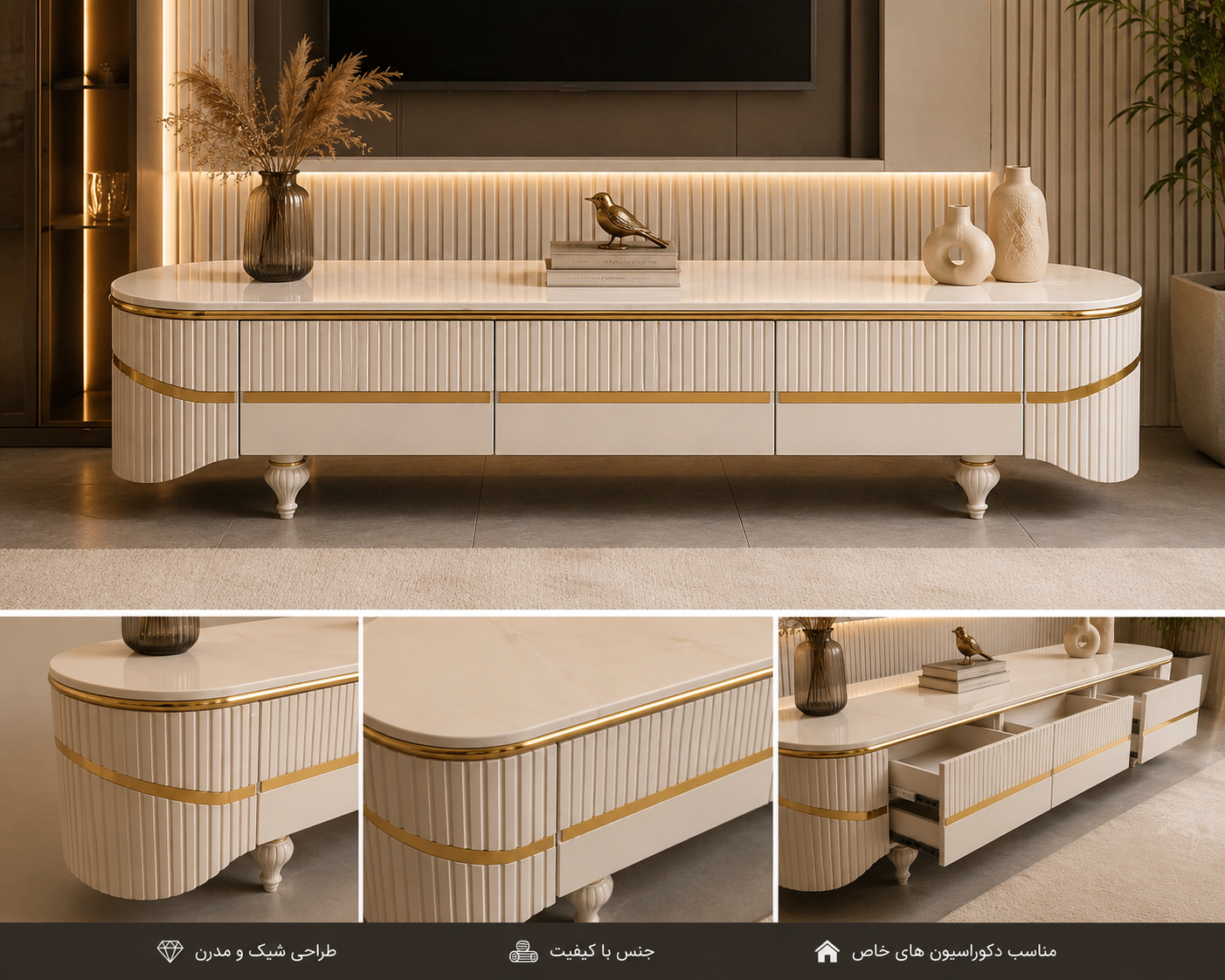 میزتلویزیون مدل آنیسا تمام MDF عرض 160 و ۱۸۰ با بهره گیری از بهترین یراق ها و رنگ بندی های متنوع