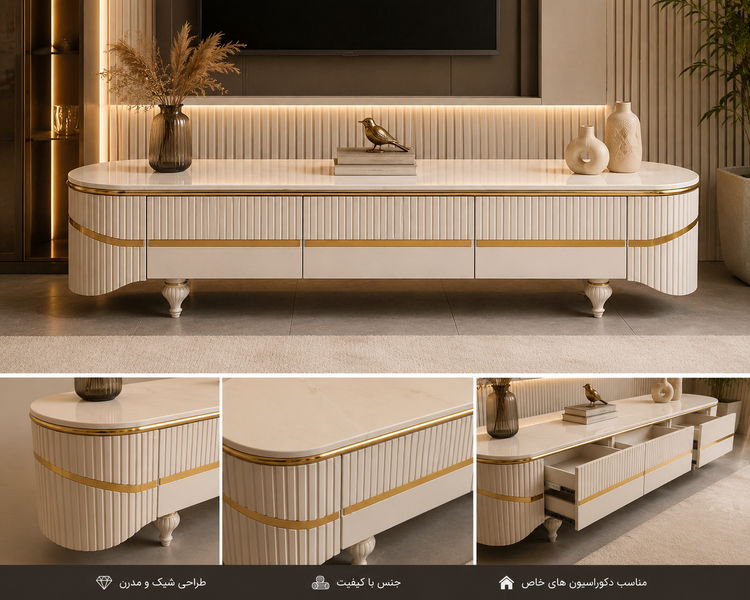 میزتلویزیون مدل آنیسا تمام MDF عرض 160 و ۱۸۰ با بهره گیری از بهترین یراق ها و رنگ بندی های متنوع