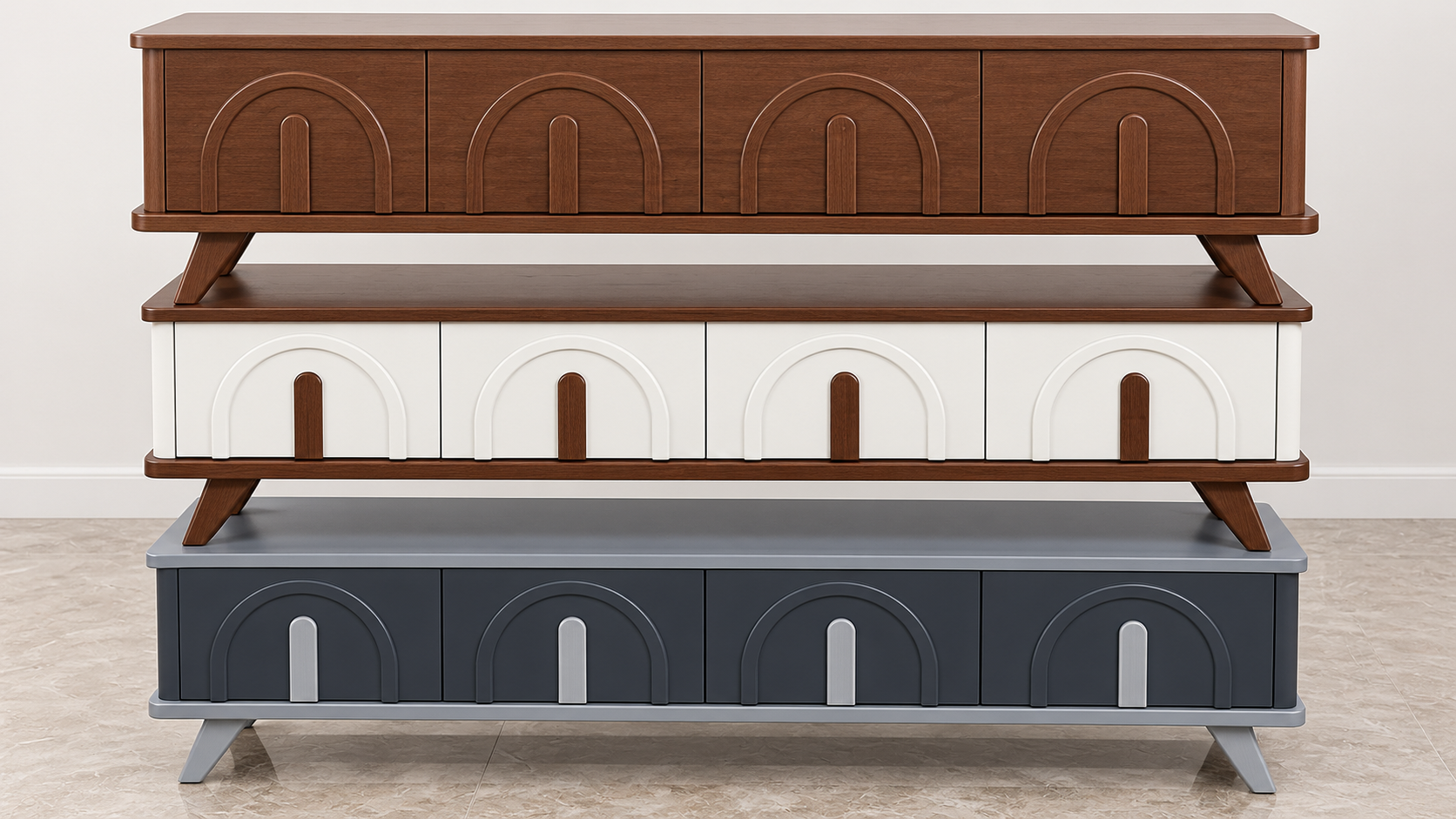 میزتلویزیون مدل رومی تمام MDF روکش 3 دهم FRP عرض 160 با بهره گیری از یراق ها و رنگ بندی های متنوع